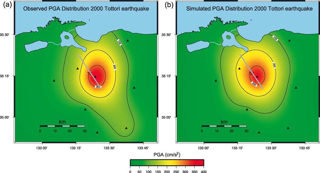 188 N. Pulido, T. Kubo / Tectonophysics 390 (2004) 177 192 Fig. 10. (a) Simulated Peak Ground Velocity distribution around the fault (only KiK-Net stations).