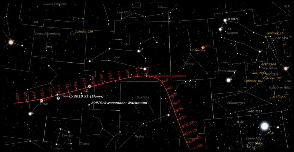 13 45P/Honda Mrkos - Pajdusakova Figure 4: A Up-close projected path for Comet 45P