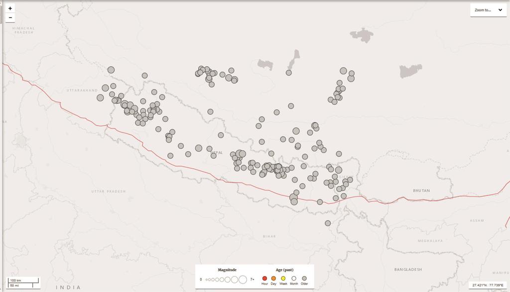 Earthquakes in and around Nepal, 1900-2017 Source:
