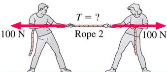 4. In which direction does the object shown accelerate? 5. Two people are playing tug-of-war, and are presently at a stand-still. What is the tension in the rope?