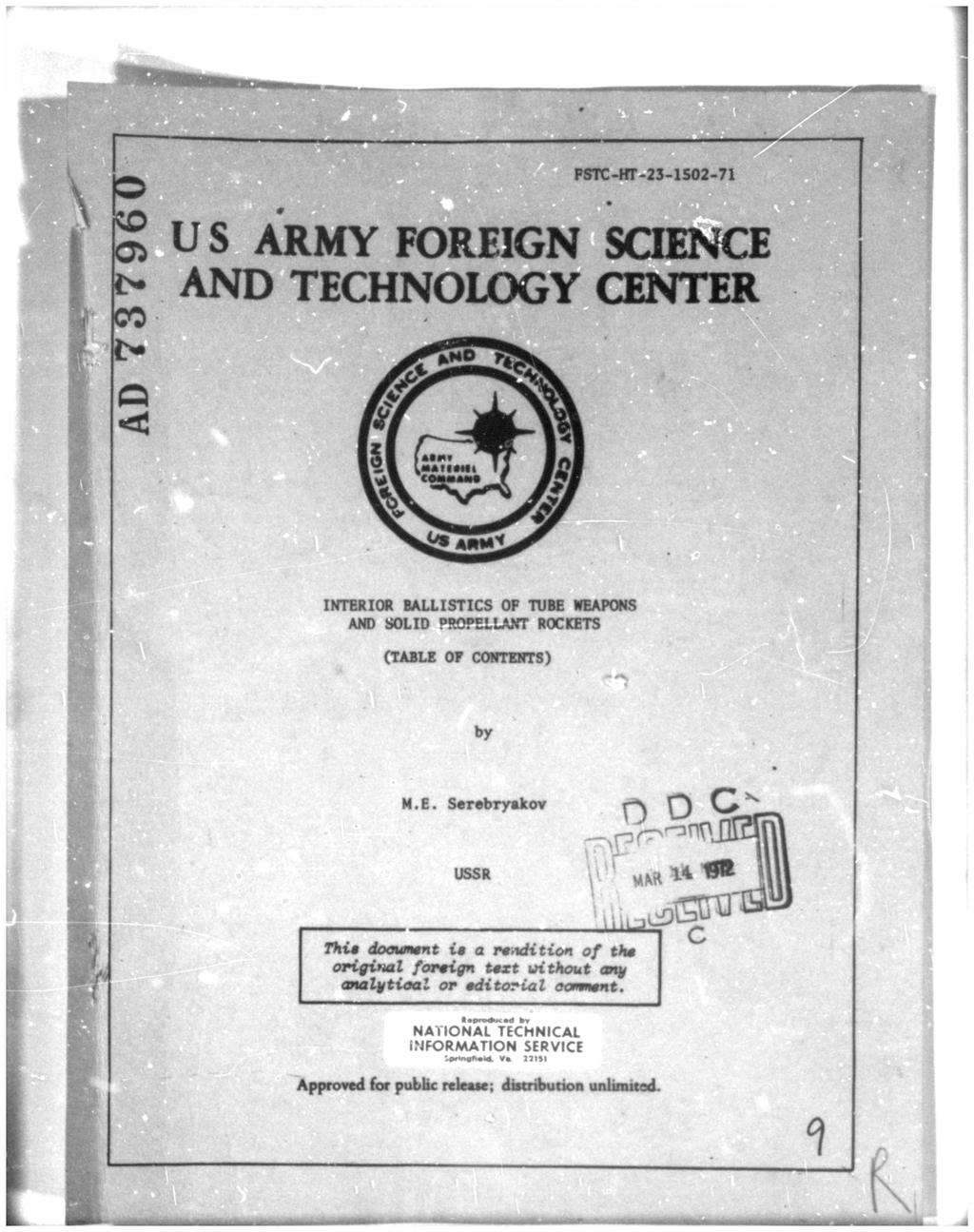 WTC-HT-25-1S02-71 M U S ARMY FOREIGN SCIENCE h AND TECHNOLOGY CENTER 1 II 2KTBR