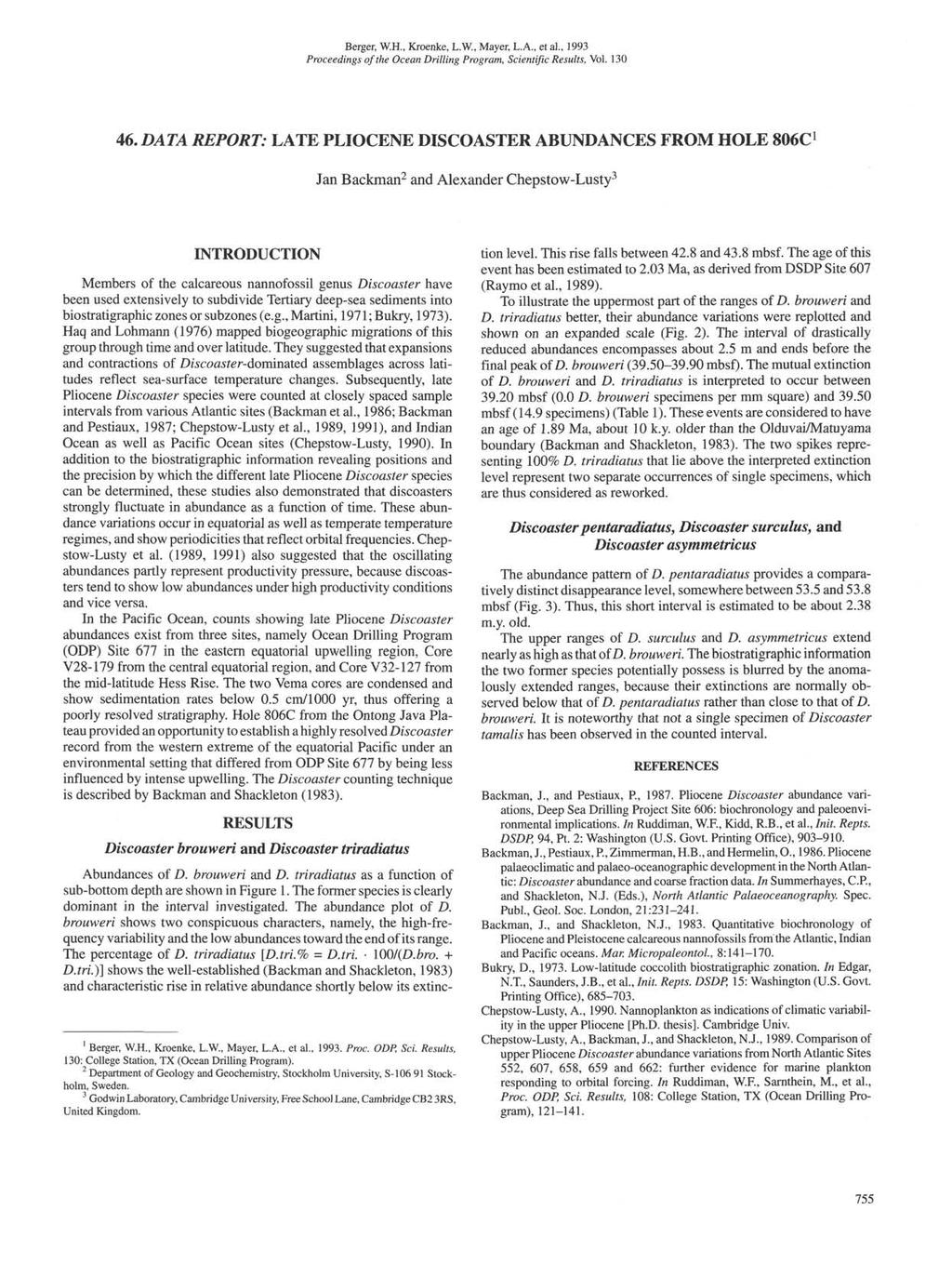 Berger, W.H., Kroenke, L.W., Mayer, L.A., et al., 1993 Proceedings of the Ocean Drilling Program, Scientific Results, Vol. 130 46.