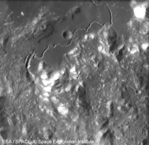 Fig. 12: SMART-1 view of the Hadley rille near Apollo 15 landing site (at the top right of the image).