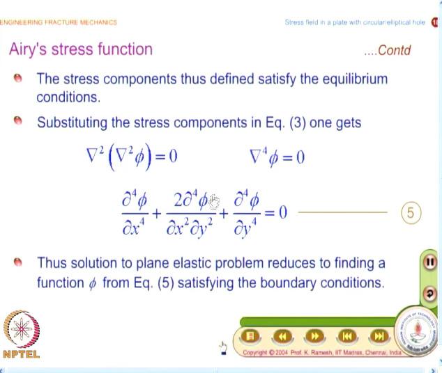 Video Lecture on Engineering Fracture Mechanics, Prof. K. Ramesh, IIT Madras 13 (Refer Slide Time: 39:23) We have already seen the compatibility condition as del squared sigma x plus sigma y.