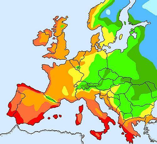 Winterhardiness zones of Europe - location of