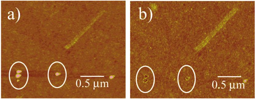 Letters Langmuir, Vol. 17, No. 9, 2001 2577 Figure 3. Tapping mode image of a Au line and SiO 2 dots (a) before HF treatment and (b) after HF treatment.