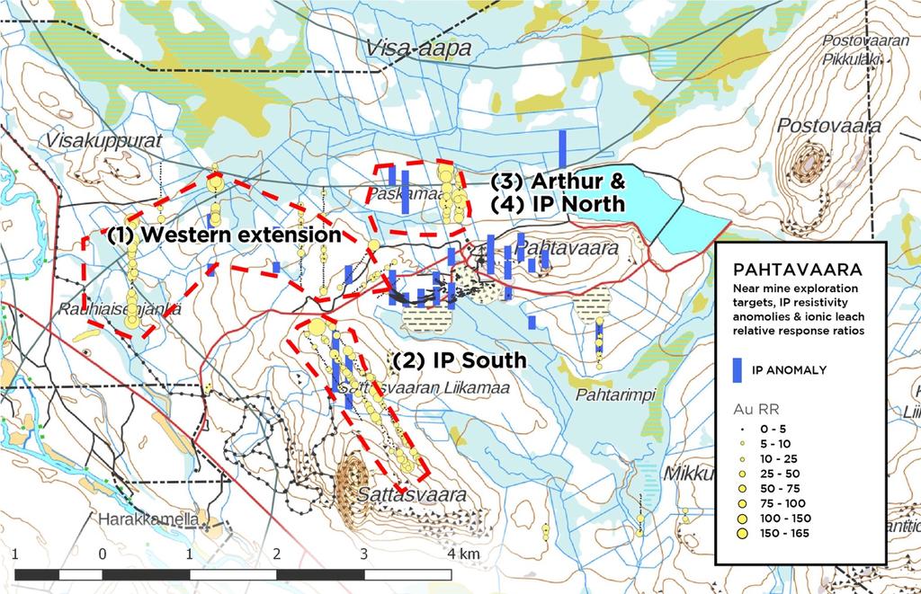 - 3 - (1)Western extension is located in a magnetic low and coincident with GTK base of till copper and gold anomalies and along trend from a series of resistive IP anomalies from the 2016 survey.