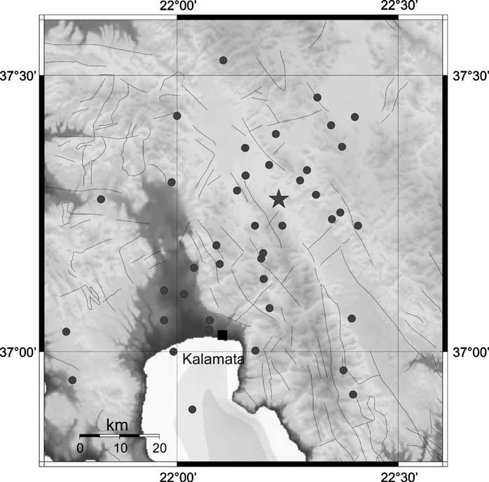 64 J Seismol (2007) 11:59 72 Figure 4 Spatial distribution of the Kalamata sequence events, as located by the automatic algorithm used for TRISAR data processing.