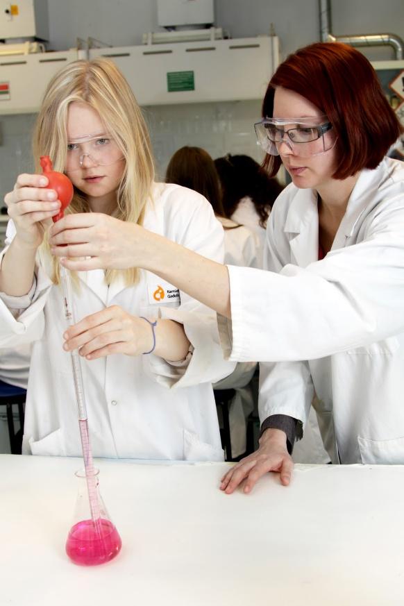 Figure 27. Future subject teacher is instructing students at ChemistryLab Gadolin. By teaching, it is possible to learn chemistry and meaningful pedagogical implementations.