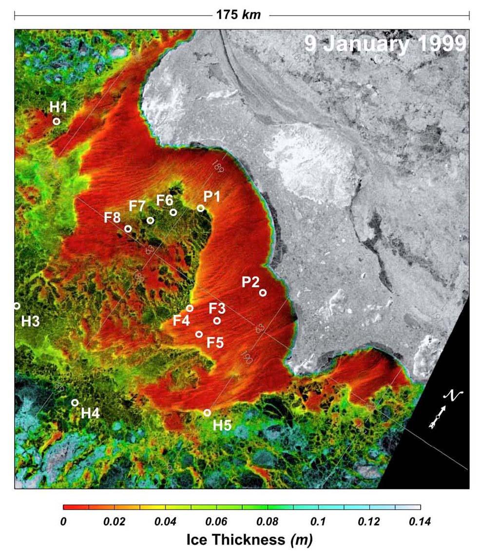 6) It is possible that dense polynya water was advected downstream of our array before appreciable eddy fluxes materialized. Figure 2: Composite SAR and AVHRR image of the St.