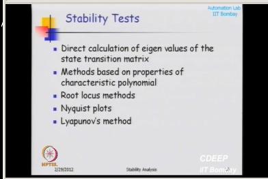 Okay now stability tests I am going to do one simple stability test in the context of stabilize context only this is most simple method that is direct calculations of Eigen values you have five
