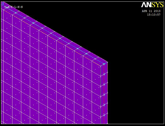 Figure 3-11 3-D Meshed Beam A 3-D model is meshed using a SOLID 185 element which is capable of modeling a composite structure up to 250 layers.