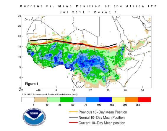 Rainfall amounts in June below average across most of the country, apart from that some areas in the southern Darfur have above average rainfall.