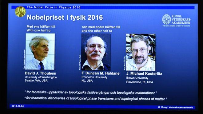 Breaking News The Nobel Prize in Physics 2016 was divided, one half awarded to David J. Thouless, the other half jointly to F.