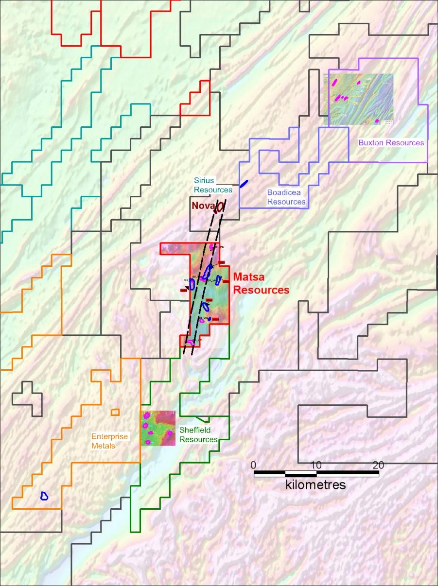 Symons Hill Neighbours Matsa Fraser Range North JV Sirius drilling discovers Bollinger deposit 200m East of Nova Auger sampling by Boadicea close to