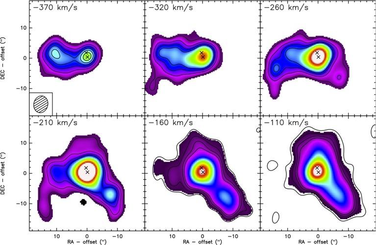 NGC 6240: a complex system with a CO outflow Blue-shifted extended structures detected on scales of 7 kpc Mass of the
