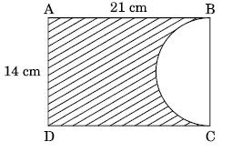 Area of shaded region = Area of rectangle Area of semicircle (7) 114 17 cm Perimeter of shaded region = AB + AD + CD + length of arc BC 180 1 14 1 7 360 59.5 cm 31.