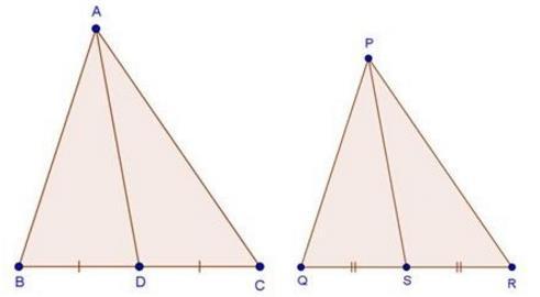 Area( ABC) = 100 cm 2, Area ( PQR) = 49 cm 2 AD = 5 cm And AD and PS are the altitudes By area of similar triangle theorem Area ( ABC) Area ( PQR) = AB2 PQ 2 100 49 = AB2 PQ 2 10 = AB (i) 7 PQ In ABD