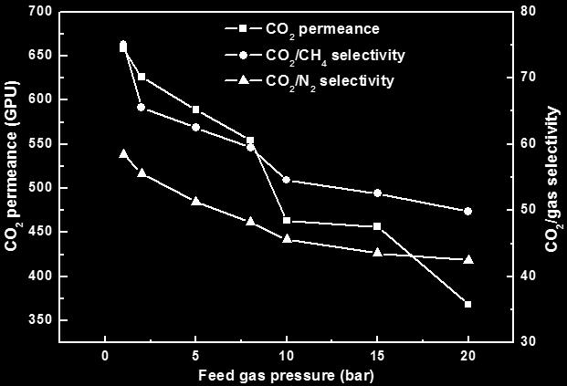 Figure S9. Effect of feed gas pressure on gas separation performance.