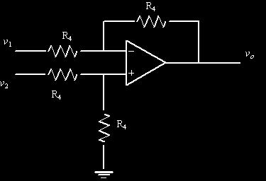 That brings us to the final op-amp in our instrumentation amplifier: Applying the ideal op-amp rules here, we have: V = v!
