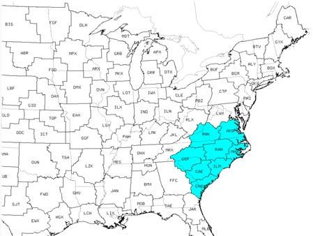 Fig 1. Four sub-regions within NWS Eastern Region, as defined for this study.