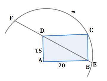 60. Let ABCD be a rectangle with sides 15 and 20 as shown. Let m be a circle centered at A of the circle passing through F, C, and E. Find the length of the chord EF. A. 50 B. 27 C. 2 (37 13) D.