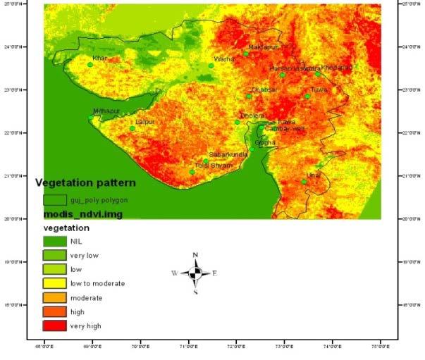 Comparing NDVI and LST we have interpreted the geothermally active area, i.e low NDVI with high LST are the feasible areas for further investigation (Fig).