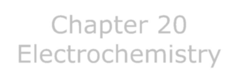 Chapter 20 Electrochemistry Learning goals and key skills: Identify oxidation, reduction, oxidizing agent, and reducing agent in a chemical equation Complete and balance redox equations using the