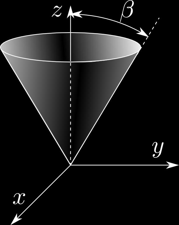 1993-Spring-CM-G-5 Consider a particle of mass m constrained to move on the surface of a cone of half angle β, subject to a gravitational force in
