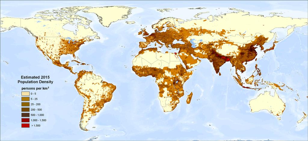 1. How can describe global population distribution based on the map