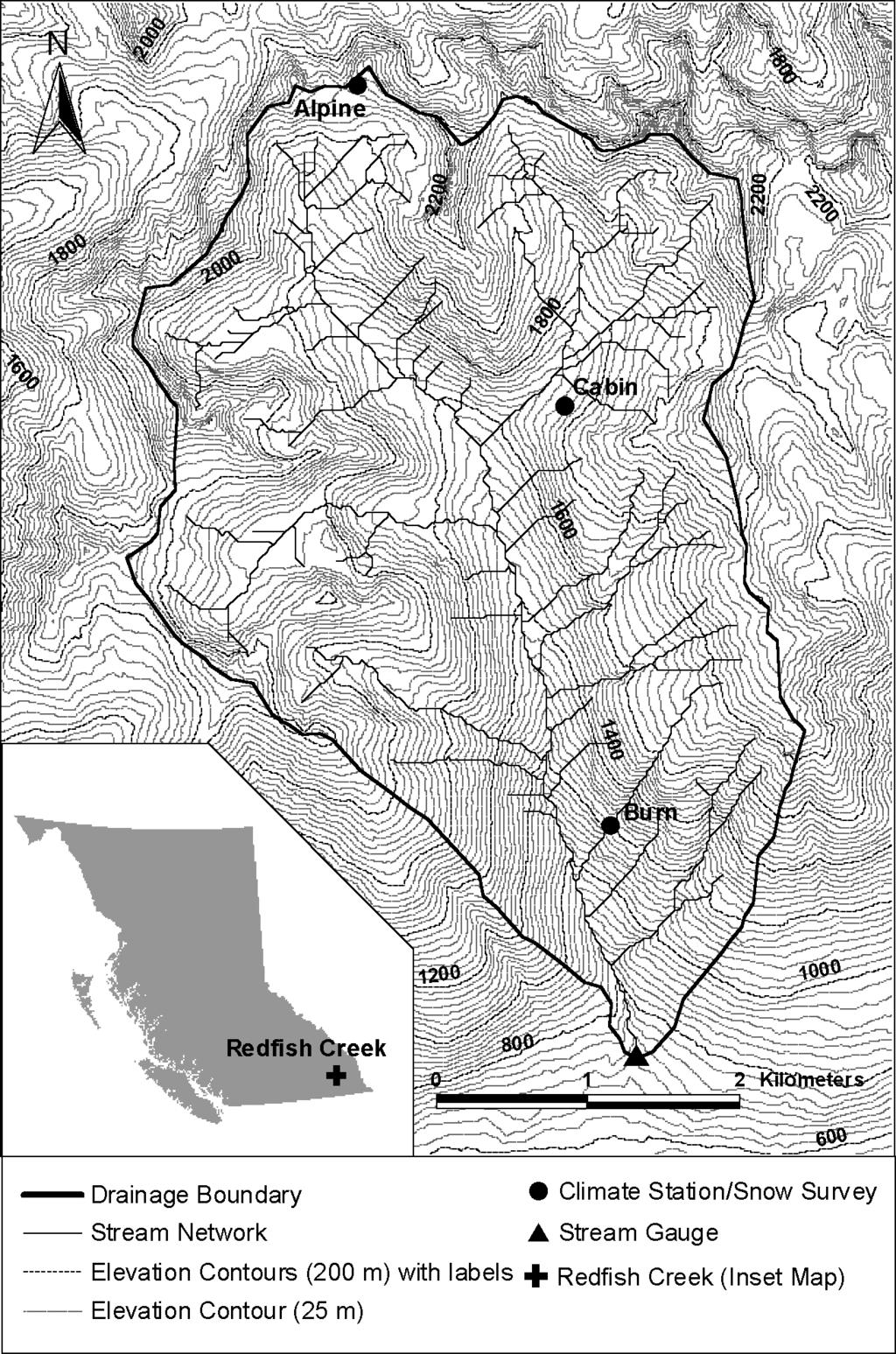 864 JOURNAL OF HYDROMETEOROLOGY FIG. 1. Redfish Creek study area. tively; therefore, prior to this period S g was estimated using the method of Bristow and Campbell (1984) (Whitaker et al.