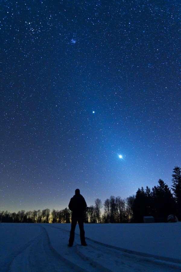 Zodiacal Light Sunlight reflecting off bits of dust in ecliptic Wedge shape reaching halfway up the sky