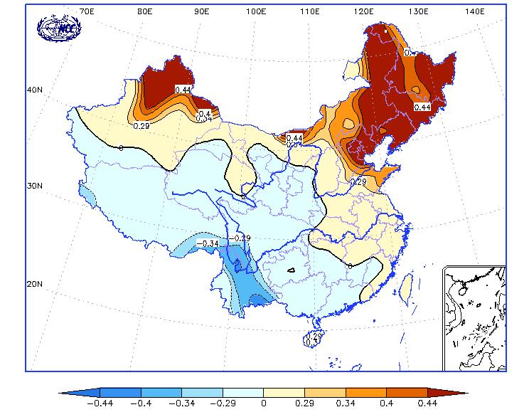 northeast China and northern Xinjiang colder than normal,