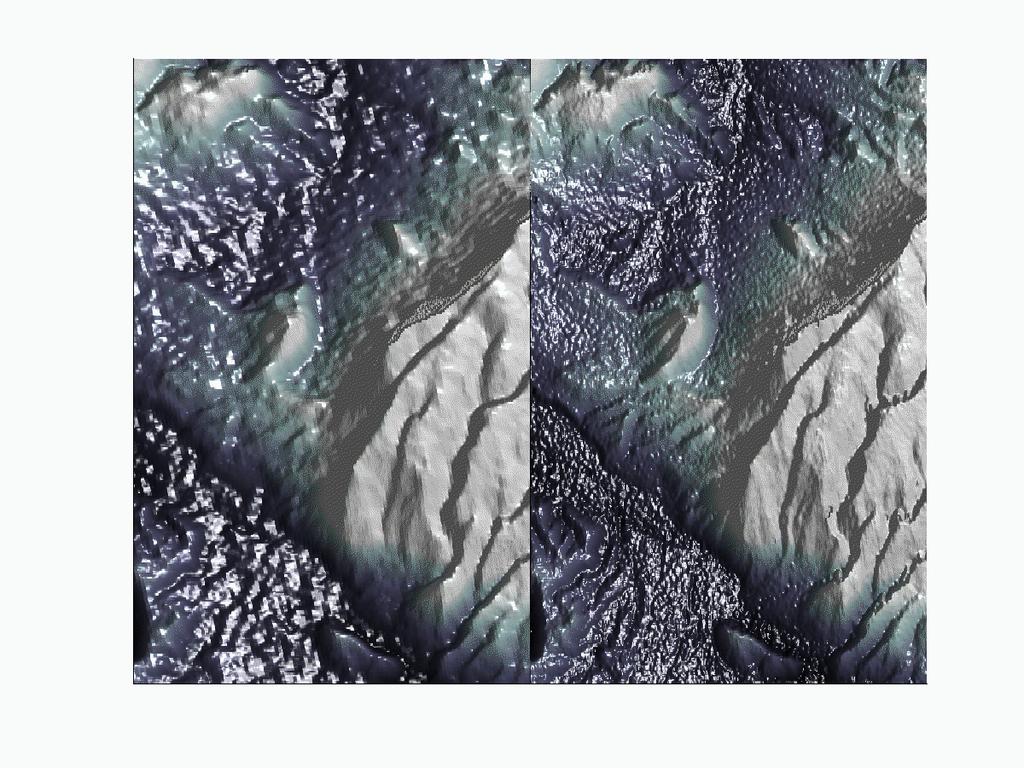 Fig.. Absolute height map in slant range - azimuth coordinates. Left: elevation map provided by the SRTM DEM.