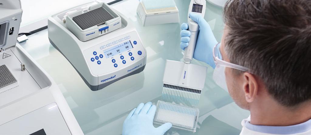 The new 6- and -channel pipettes plus pipette tips from Eppendorf for ergonomic and safe working with 384-well plates.