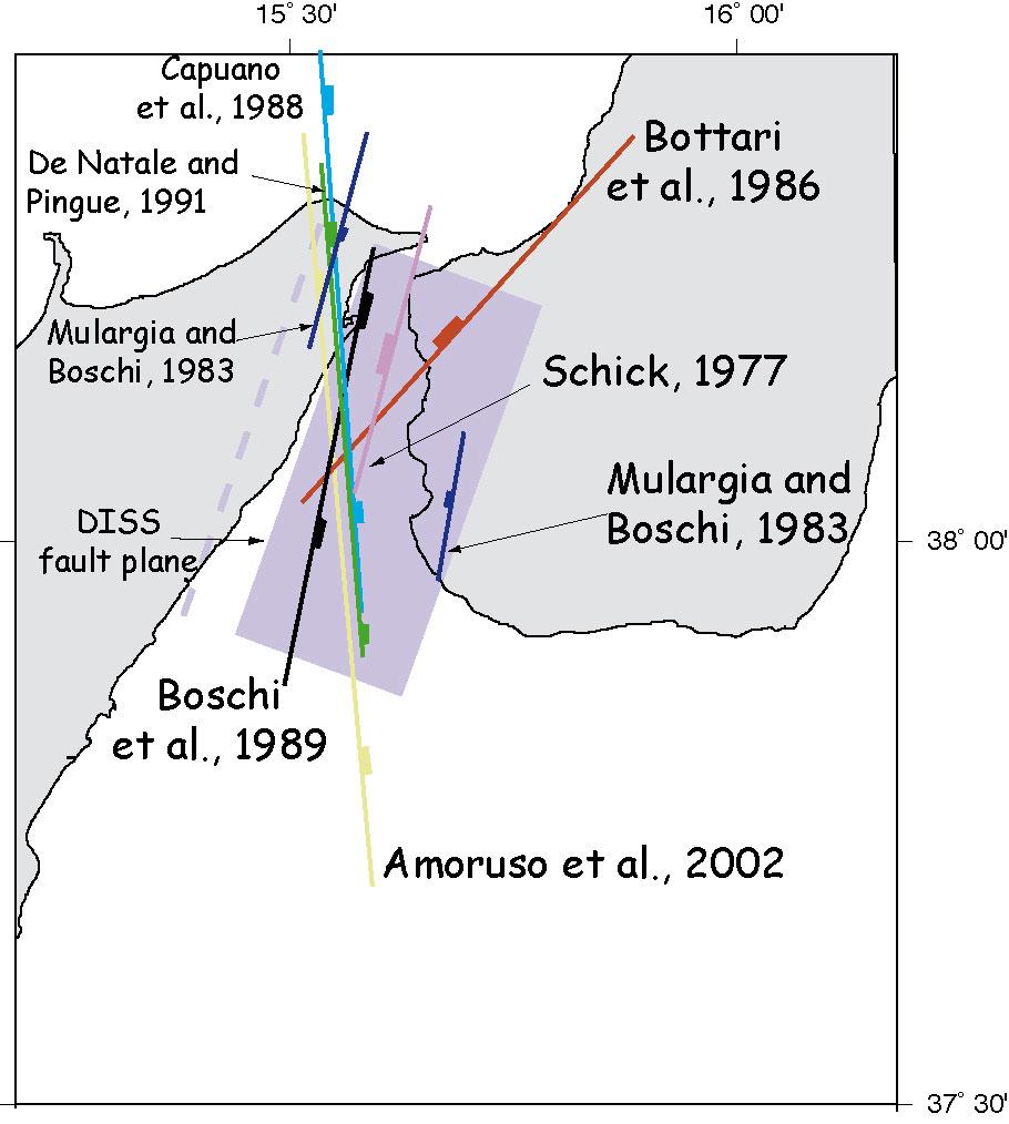 Marine research at CNR Figure 2: Map showing the traces of fault planes proposed for the Messina 1908 earthquake, with the authors annotated.