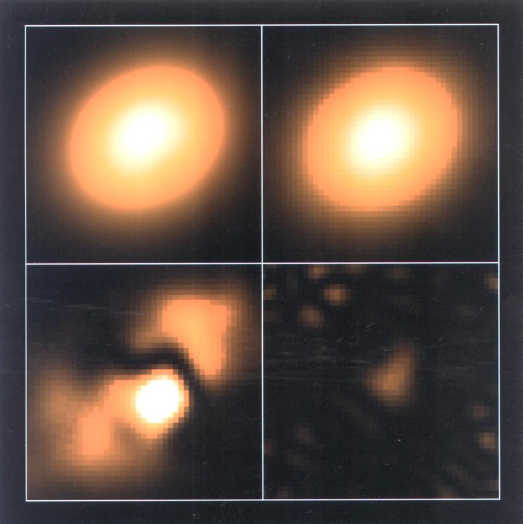 Comparison of the background light distributions deduced from deconvolution, using the two-channel Lucy method (top left) and our method (top right).