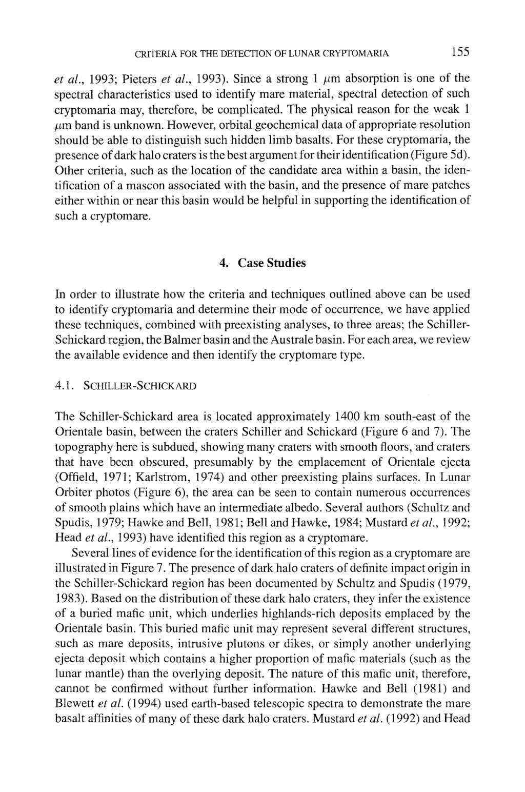 CRITERIA FOR THE DETECTION OF LUNAR CRYPTOMARIA 155 et al., 1993; Pieters et al., 1993).