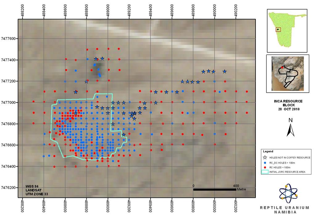 INCA East Extension Area Initial JORC Resources Area Figure 1: INCA Deposit Drillhole Location Map in Namibia MSA s Mineral Resource estimate was limited to the Initial JORC Resources Area and