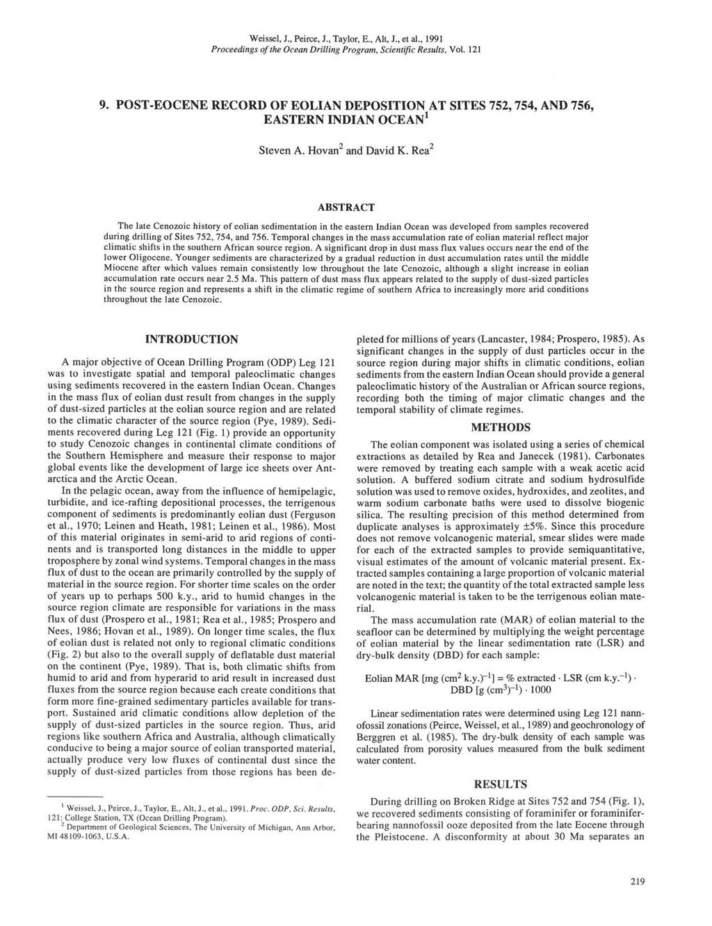 Weissel, J., Peirce, J., Taylor, E., Alt, J., et al., 1991 Proceedings of the Ocean Drilling Program, Scientific Results, Vol. 121 9.