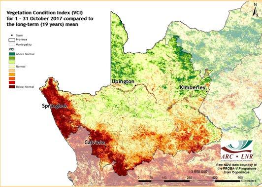 The VCI normalizes the according to its changeability over many years and results in a consistent index for various land cover types.