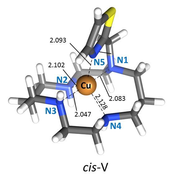 cis-v isomers of [Cu(te1th)] 2+ calculated in aqueous