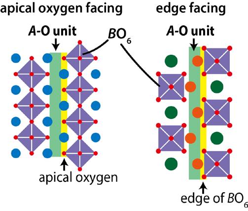 perovskite-related structure (left, example: K 2 NiF 4 -type oxides).