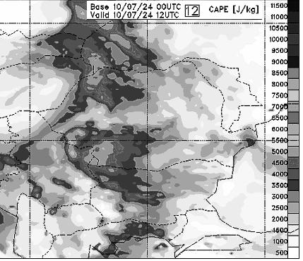 THE MESOSCALE CONVECTIVE SYSTEM FROM 24.07.2010. Figure 2. ALADIN model forecast for MOCON in 24.07.2010 h. 12 and 18 UTC.