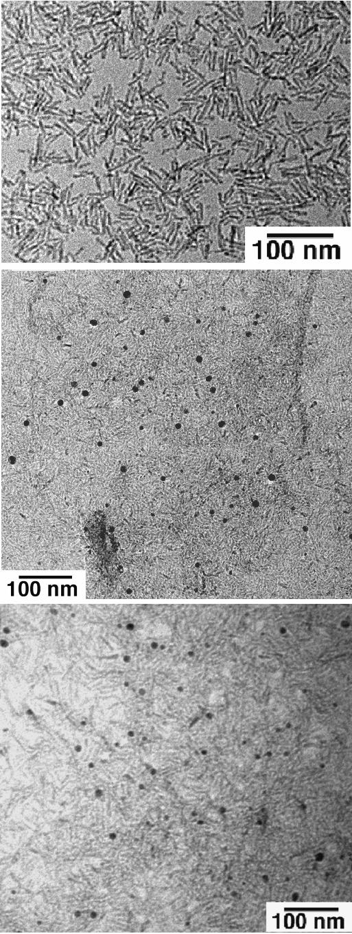 a b c Figure 2S: Representative low resolution TEM images of the TiO 2 nanorods (a), and of the TiO 2 NR-stabilized Ag (b) and Au nanoparticles (c) employed for the present study.
