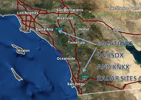 INTRODUCTION Map showing the locations of the Santa Ana Radar (KSOX ) and the Miramar Radar (KNKX) Integrated water vapor