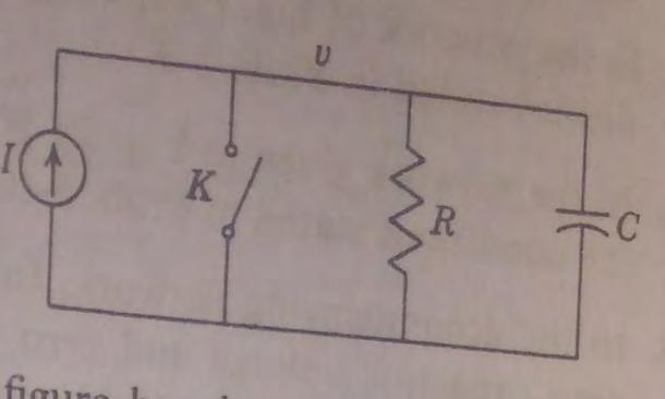 Problem 4: RC circuit(parallel) If K is opened at t=0, Find v, dv/dt and d 2 v/dt 2 at t=0+, if I=10A,R=1000 Ω and C=1μf History of the network, before the switch is opened: Vc(0-) = 0, Network after