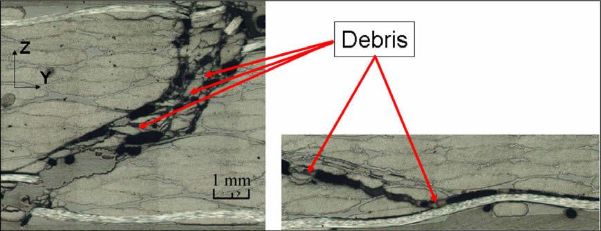 Fig. 14. Photos of the debris blocking the return to zero in a specimen tested at 6.3 mm of maximum displacement (details of Fig. 10). Fig. 15.