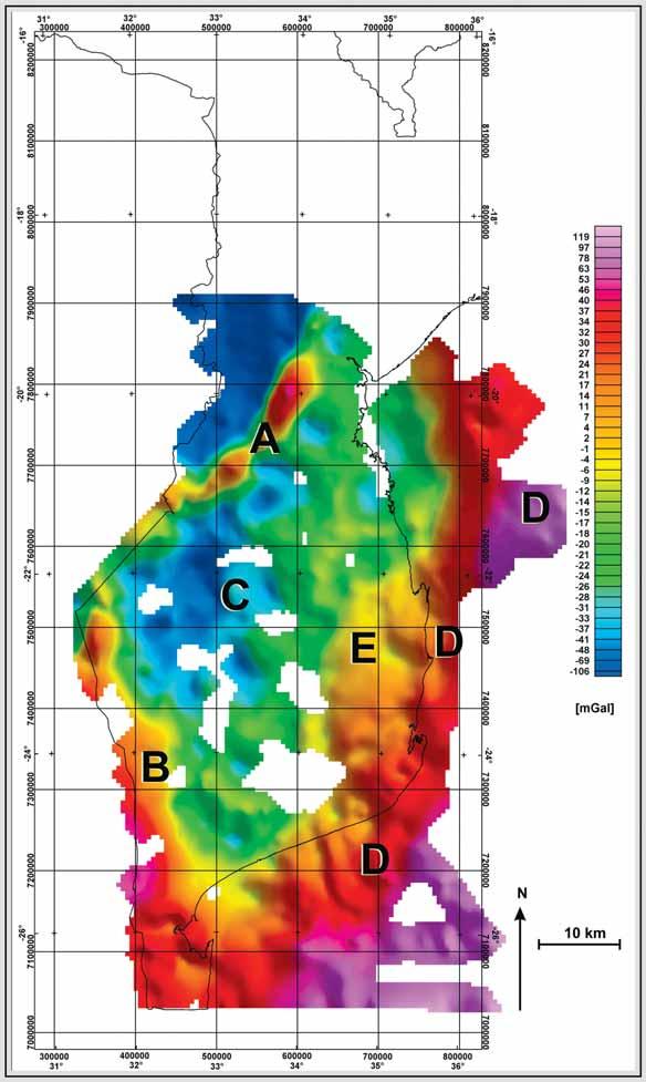 Fig. 2. Gravity map of the southern part of Mozambique.