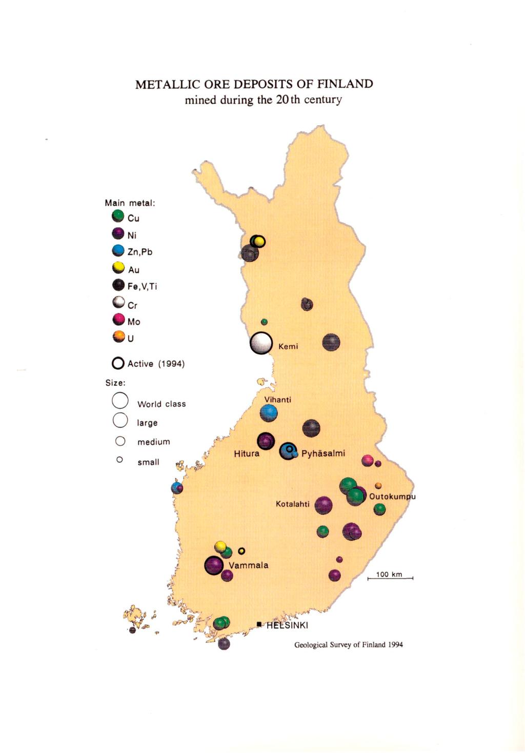 METALLIC ORE DEPOSITS OF FINLAND mined during the 20 th century <si Main metal: 6 Cu Ni zn.pb W Au y Fe.V.